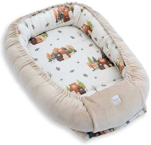 LOOLAY Nest, paracolpi per neonati, paracolpi per neonati, 91 × 63 cm, nido portatile in velluto e cotone, reversibile, utilizzabile tutto l'anno