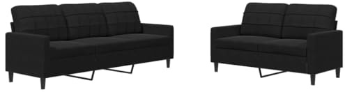Qifoedo Samt Zweisitzer & Dreisitzer Sofa Set Schwarz 137/197 cm Breit Modernes Wohnzimmer Couch Garnitur mit Kissen Metallgestell Robust für Living Room, Büro und Schlafzimmer