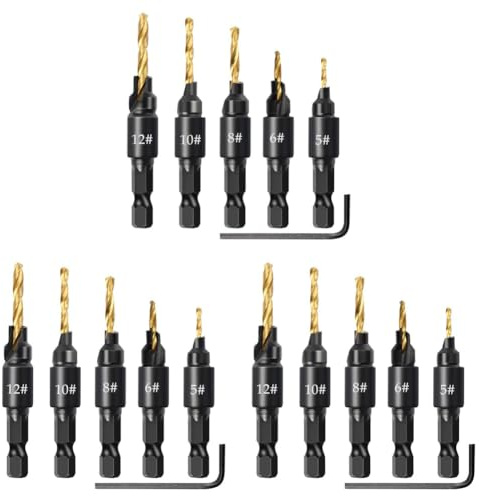 Juego de 5 brocas avellanadas con profundidad ajustable y llave Allen para carpintería y perforación de metal