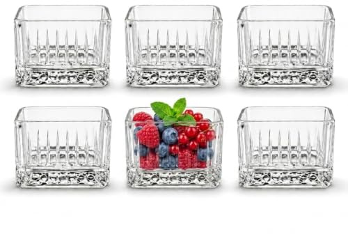 Vessler Dessertschalen Glas Set Eckig 235 ml – 6er 12er 24er Set – Müslischalen, Servierschalen, Dip Schalen – Spülmaschinenfest – Transparent & Modern Vorspeise Glas Gläser (12)