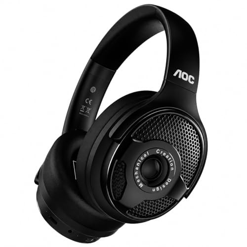 AOC Funkkopfhörer für Fernseher, Wireless TV Headphones mit TV-Sender | Blutooth-Kopfhörer mit 48 Std Akkulaufzeit, Plug & Play, Keine Audioverzögerung Kabellose TV-Kopfhörer für Senioren, Schwarz