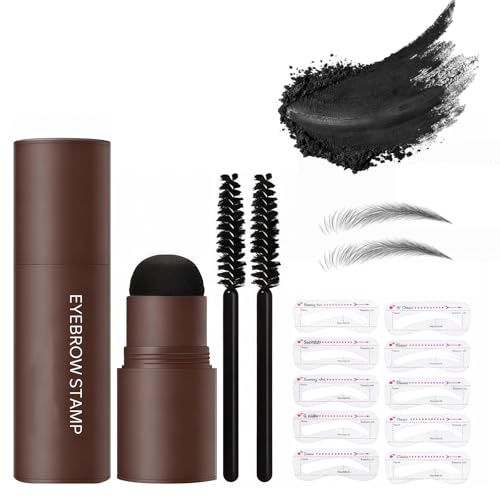 2-in-1 Eyebrow Stamp Kit with Reusable Stencil & Brush, Waterproof Eyebrow Powder & Touch Up Stick, Long-Lasting Brow Stamp & Eyebrow Stencil Kit, Brow Powder & Eyebrow Shaper Kit Tools (Black)