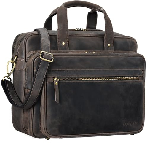STILORD Herren-Businesstasche aus Leder braun - große 15,6 Zoll Laptoptasche - Männer-Aktentasche - Vintage Umhängetasche aus Rindsleder Walt