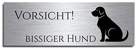 Echtes Edelstahl Hinweis-Schild Türschild Größe 10x3,5 oder 12x4 cm  Vorsicht  Hund Schäferhund selbstklebend oder mit Bohrlöcher Betreten auf eigene Gefahr Hundeschild Modell: M2