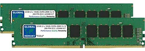 GLOBAL MEMORY 32GB (2 x 16GB) DDR4 2666MHz PC4-21300 288-PIN ECC DIMM (UDIMM) Memoria RAM Kit para SERVIDORES/Estaciones DE Trabajo/Placas Base