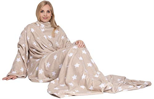 SLOUCHER Kuscheldecke mit Ärmeln und Fuß Tasche, Farbe:beige