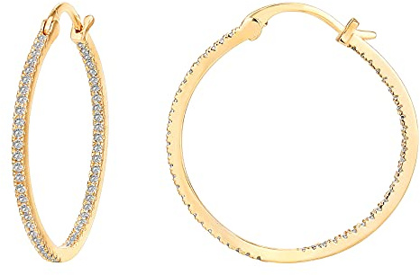 PAVOI 14K Gold Plated 925 Sterling Silver Post Cubic Zirconia Hoop Earrings 30/15mm