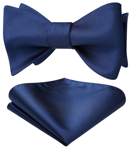 HISDERN Fliege Herren Marineblau Fliege Mit Einstecktuch Set Einfarbig Selbstbinder Fliegen-Sets Für Festival Weihnachten Hochzeit Party,Marineblau
