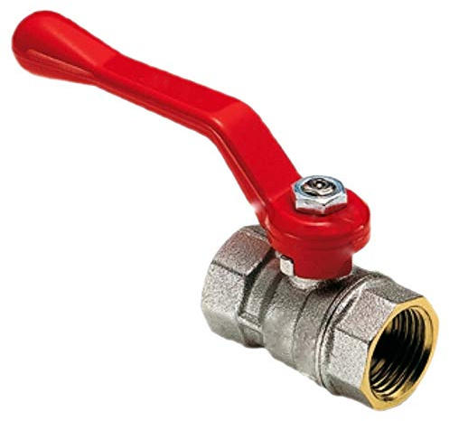 Kugelhahn aus Messing mit 2 Zoll Innengewinde IG DN50 Trinkwasser geeignet Druck PN 25 Bar mit Stahl Hebelgriff rot Wasser Heizung Druckluft Absperr Hahn Ventil