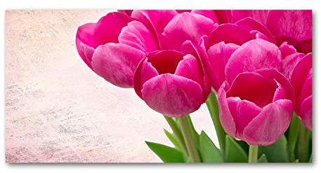 Tulup Glass Picture Wall Art - 100x50cm - Tempered Glass Decoration - Print for Living room Bedroom - Toughened Glass Image - Glass picture Wall Art - Pink tulips