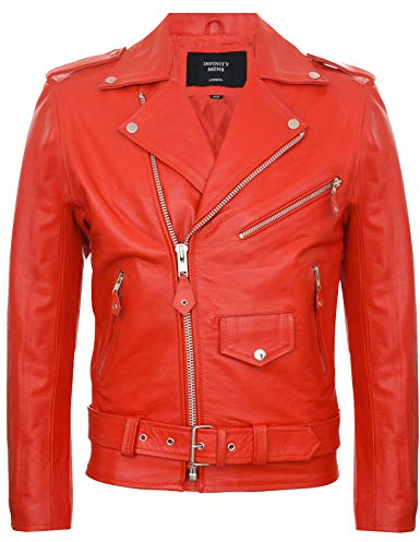 Brando Läderjacka för män, rockig motorcykeljacka, retro i skinn, Röd, S