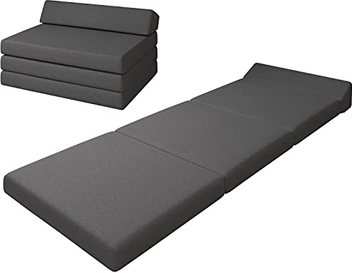 sunnypillow Klappmatratze mit Kopfteil - 4-teilige Faltmatratze mit abnehmbarem Bezug - Schaumstoff extra dick 10cm - Matratze faltbar klappbar Gästematratze Reisematratze