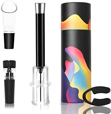 Wine Opener Set, DMOPRDNB Air Pressure Wine Corkscrew Bottle Opener + Wine Pourer + Wine Vacuum Stopper + Foil kit, 4-in-1 Wine Accessory Kit