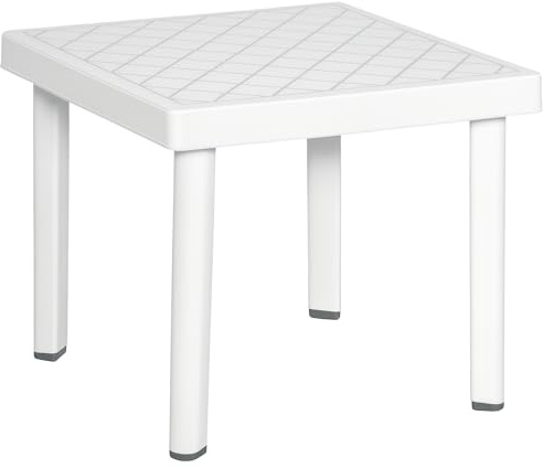 Outsunny Garden Side Table Plastic Outdoor Square Coffee End Table for Drink Snack, White