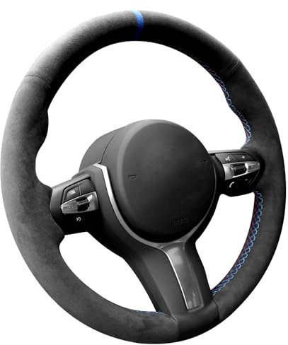 Alfanxi Handstich Nähen Für Alcantara Auto Lenkradabdeckung für BMW 2 3 4 5 6Series M2 M3 M4 M5 M6 X2 X4 X5 M X6 M (Blau Streifen)
