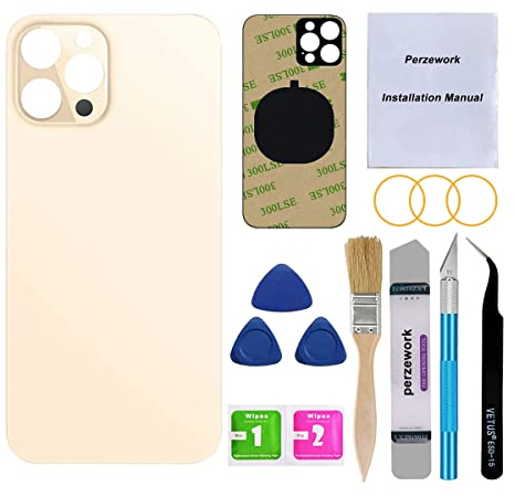 Perzework OEM Rear Back Glass Replacement for iPhone 12 Pro 6.1-inch with Repair Toolkit (Gold)