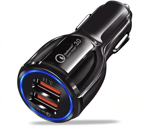 USB Car Adaptor, 2 Port USB 3.0 Car Cigarette Lighter Phone Charger 30W 5A Fast Charging Compatible with Smartphone & Android 1-PACK (BLACK)