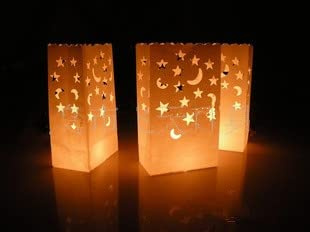 A Liittle Tree - Iable 30 x Paper Tea Light Candle Lantern Bags Wedding Party Garden BBQ Xmas Decor(Moon-Star)