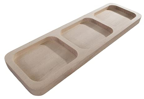 WooDeeDoo Wooden 3 Section Serving Dish Bar Snack Cheese Dip Nibble Tray Compartments Platter Untreated Beech Wood for Painting Staining or Waxing 30 x 9 x 1.5 cm