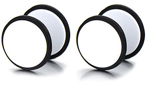 12MM Blanco Círculo, Enchufe falso Fake Plug, Pendientes de Hombre Mujer, Aretes, Acero Inoxidable, 2 Piezas