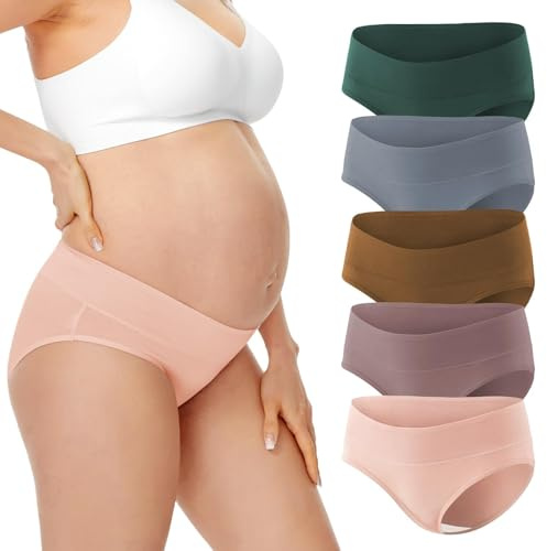 HBselect 5er Unterhosen für Schwangere Umstandsmode Hösschen Damen Unterwäsche aus Baumwolle Schwangerschaft Postpartum Slip Waldfarbschema L