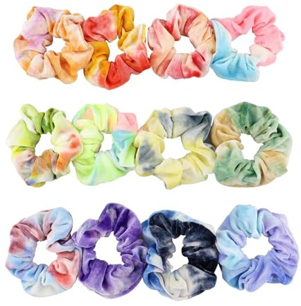 12-pack batikfärgade hårsnoddar för flickor, premium bomull scrunchy för hårband, söta regnbågselastiska band, mjuka rep hästsvanshållare hårtillbehör hårmjuka hårband