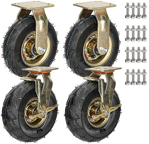 Heavy Duty Rubber Caster Wheel - 4pcs Pneumatic Swivel Caster, Double Ball Bearing, 8/10in Wheelbarrow Tires, With Side Brakes, For Hand Truck/Tool Cart/Garden Carts ( Color : Fixed+Brake , Size : 200