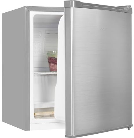 Exquisit® Frigorifico Mini, 40L, Clase E, Material Acero Inoxidable, Estantes de Rejilla, Puerta Reversible, Regulación de temperatura, Consumo 79 kWh/año, Medidas 51x44x47 Cm.