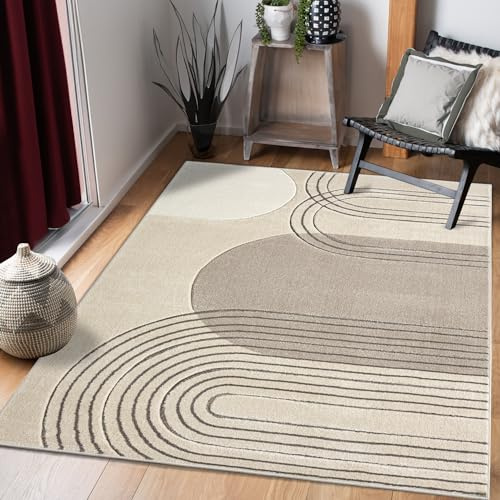 payé Teppich Wohnzimmer Kurzflor Braun - 200x290cm - Boho Geometrisch Modern Skandinavisch Wohnteppich Schlafzimmer