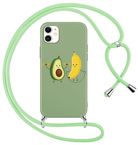 Foonary Coque pour Apple iPhone 11 avec Cordon de Collier, Aesthetic Avocat Motif Étui Housse Réglable Lanyard Corde, Souple Silicone TPU Antichoc Protection Case pour iPhone 11 6,1, Avocat