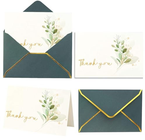 SUEHHYY Luxuriöse goldene Dankeskarten mit Umschlägen, grün, 10,2 x 15,2 cm, Hochzeit, Dankeskarten, Babyparty, Grün, Brautparty, kleines Unternehmen