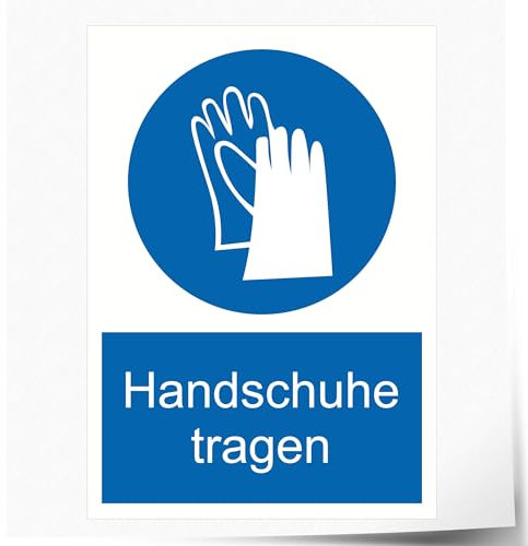 Indigos UG - Schild Handschuhe tragen - 148x210 mm - Hotel, Firma, Schutz, Kita, Arzt, Praxis - Sicherheit - Warnung - Aluverbundplatte 3mm, Wohnung - Hinweisschild - Warnschild