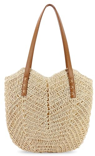 Stroh Handtasche Damen, Korbtasche, Damen Hohle Gewebte Strandtasche, Geflochtene Strohtasche, Handgemachte Strohtasche Mit Leder Schultergurt Basttasche Gewebte Umhängetasche Für Strand Reise Einkauf