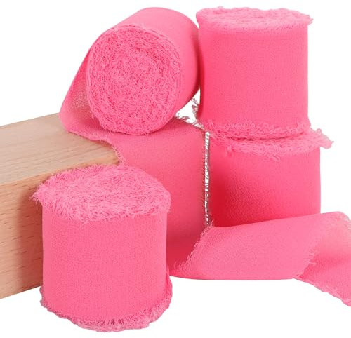 TONIFUL 4 Rollen Rosa Chiffonband 3,8 cm × 5 Meter Band Stoffband Seidenband für Geschenkverpackung Hochzeit Valentinstag Dekoration Blumenstrauß Schleifenherstellung DIY-Basteln