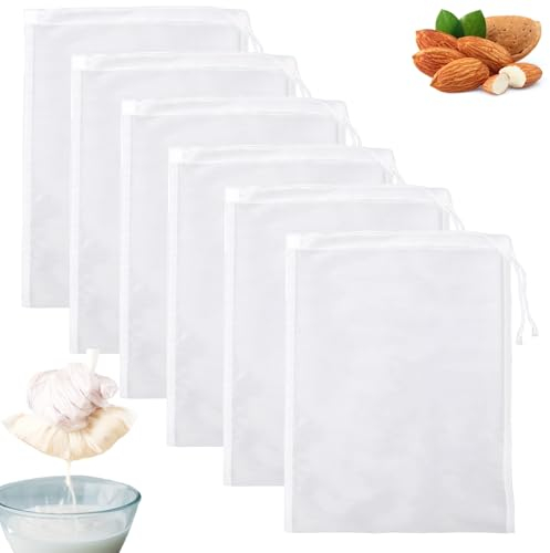 Gelapa 6 Pack Nut Milk Bag, 8x12 Reusable Food Nylon Strainer Nut Bags for Straining Almond Milk Greek Yogurt, Cheese Cloth Bag for Cooking, Cold Brew Coffee Tea Juice Fine Mesh Bag