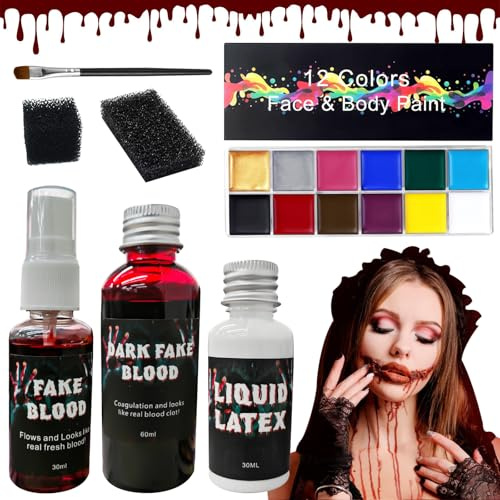 SPHERETRON Kunstblut Halloween Halloween Schminke Fake Blut Halloween Halloween Make up Halloween Schminke Erwachsene Schminke Halloween für Halloween Cosplay Party