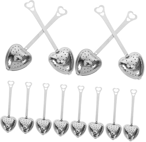 PRETYZOOM 12pcs Heart Shape Tea Strainers Stainless Steel Fine Mesh Infuser Handle for Loose Tea Brewing Suitable for Teapots and Mugs