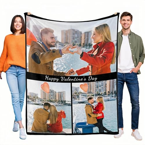 LKSCUDIY Personalisierte Decke mit Fotos,Decke mit Fotodruck Selbst gestalten Bedrucken Lassen mit Foto,Decke Personalisiert Geschenke für Kinder,Geburtstag,Familie-3Foto