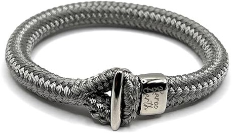 Braided Nautical Rope Bracelet - Men's Paracord Stainless Steel Hook Bracelet, Paracord Surfer Jewellery, Sailing Rope Shackle Bracelet (Medium - Large Wrist (21cm), Harbour Grey)