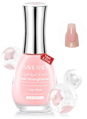 SAVILAND 15ML Nagelhärter Extra Stark: 7-Tage Repair Fingernägel Stärken Nagelhärter Brüchige Nägel, Profi Nail Strengthener Reich an Keratin Rizinusöl Nagelhautöl Nagelhärter Mit Farbe Nagellack Rosa