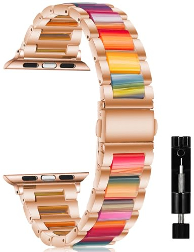 CeiBand Armband för Apple Watch 38 mm/40 mm/41 mm/42 mm (Serie 10)/44 mm/45 mm/46 mm/49 mm, metallarmband, hartsklocka för dam herr för iWatch Ultra/Series 10 9 8 7 6 SE 5 4 3 2 1, 38mm/40mm/41mm/42mm