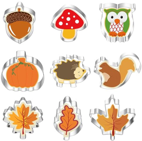 Duoleimi Set di 9 stampi per Biscotti Autunnali, Stampi per Biscotti in Acciaio Inossidabile per Zucca, Riccio, Foglia di Acero, Ideale per la Cottura e la Decorazione del Ringraziamento.