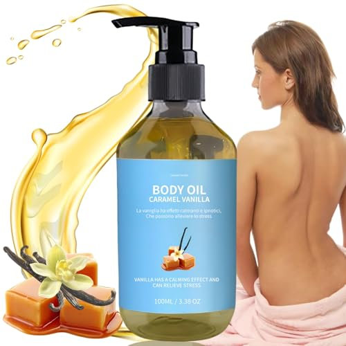 Body Oil With Caramel Vanilla Scent - Moisturizing Massage Oil for Women, Muscle Relaxation and Dry Skin