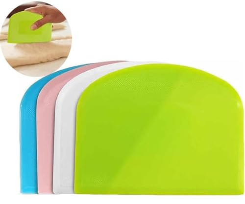 4 PCS Dough Scraper, Plastic Bowl Scraper, Dough Scraper for Bread, Dough, Baking, Cake, Fondant, Icing(White, Green, Blue, Pink)