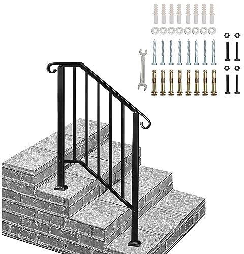 Bonnlo Outdoor Handrail for Stairs Fit 2 Steps, Hand Rails Outside Steps with Installation Kit, Galvanized Iron Handrail for Backyard