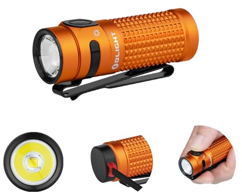 OLIGHT Baton4 Torcia EDC Standard per Tasca, Compatta e Potente 1300 Lumen Pulsanti Laterali Durevoli e Luci di Indicazione Torcia LED Adatta per Uso Domestico o Viaggi all'Aperto (Arancione)