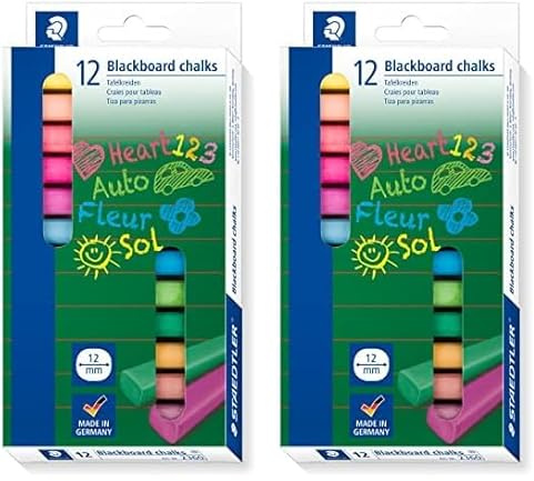 Staedtler Wandtafelkreide, hervorragende Farbabgabe, staubfrei, leicht abwischbar, Kartonetui mit 12 farblich sortierten Tafelkreiden, 2360 (Packung mit 2)