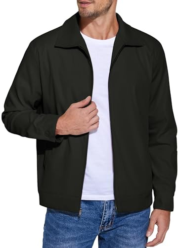 COOFANDY Men's Lightweight Office Jackets Black Zip Up Casual Eisenhower Jackets Utility Work Golf Coat Outwear