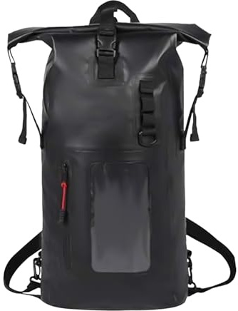 Waterproof Dry Bag - High Visibility Dry Bag with Exterior Spray Pockets | Heavy Duty Roll Top Closure Backpack | Waterproof Backpack for Men Swimming Kayaking, Black, riferimento alla