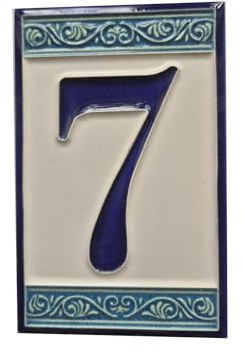 Numéro de maison peint à la main style grec italien 11 cm x 7 cm (numéro 7)